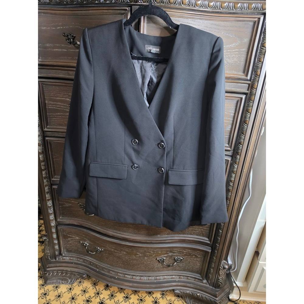 Loft Versa Black Double Breasted Collarless Blazer Jacket Size 2